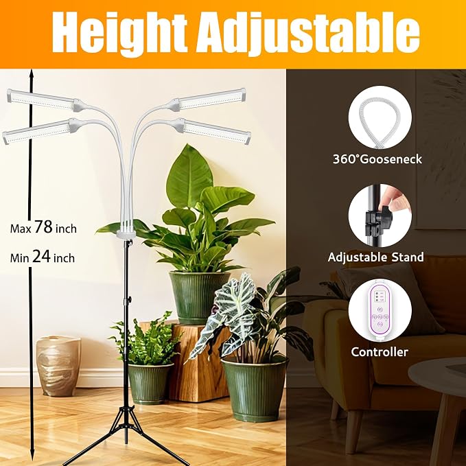 LED Grow Lights for Indoor Plants Full Spectrum, LED Plant Light with Stand, Adjustable Height, Plant Grow Lights with Auto 4/8/12/H Timer for Indoor Tall Plants (420 LEDs)