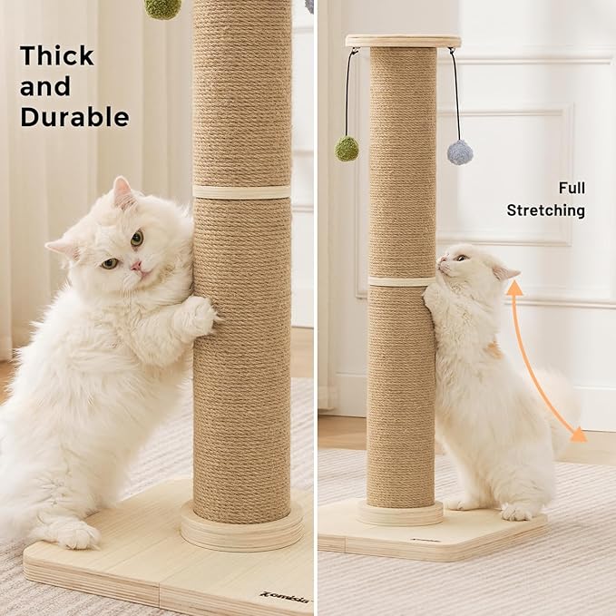 ZOMISIA 35'' Tall Cat Scratching Post, 4.7'' Large Scratch Post with Thicken Wooden Base for Indoor Cats Adults, Sisal Scratcher Top & Dangling Balls, Super Sturdy
