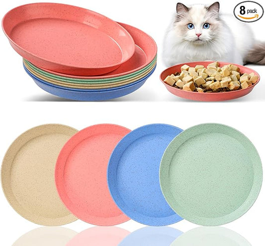 8 Pcs Whisker Fatigue Cat Bowls, 6 Inch Shallow Cat Food Dish Wide Cats Feeding Bowls, Wheat Straw Pet Plate for Kittens and Short Legged Cats