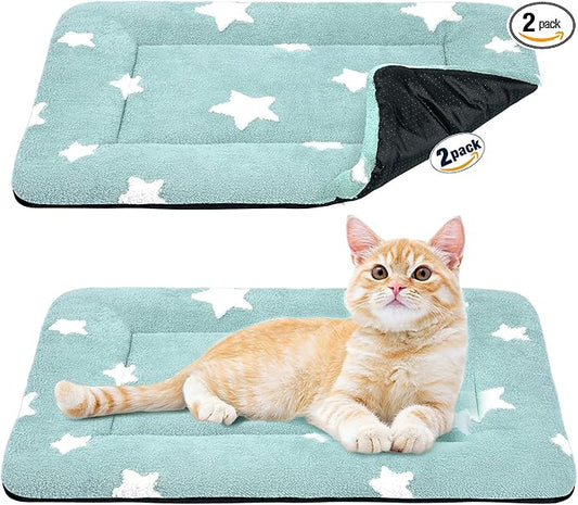 Mora Pets Cat Bed for Indoor Cats Washable Dog Crate Pad Cute Star Dog Bed Mat for Small Dogs Pet Kennel Pad for Cage Soft Flat Puppy Kitten for Sleeping Anti-Slip Blue 22 x 13 inch 2 Pack