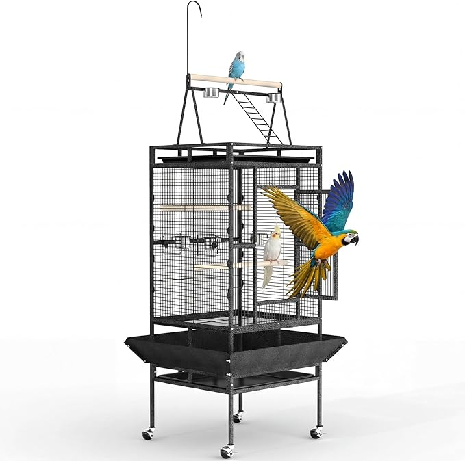 Garvee 82" h Large Bird Cage, Rolling Parakeet Cage with Play Top, Bird Rope Perche, Big Bird Cages for Parrots, Parakeets, Cockatiels, Conures-White