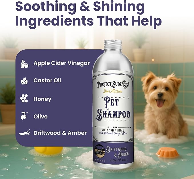 Project Sudz Spa Collection Liquid Shampoo – Driftwood & Amber | Natural Pet Shampoo for Dogs & Cats | Eco-Friendly, Gentle, Non-Toxic, Made in USA