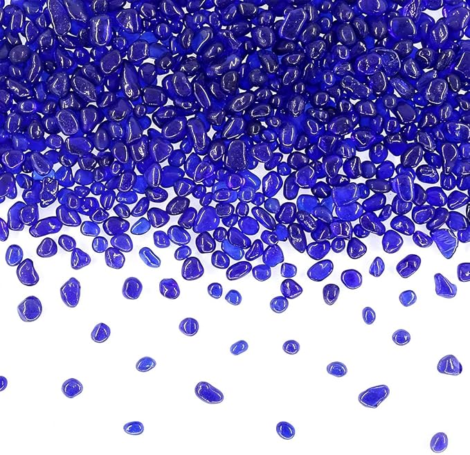WAYBER Irregular Tumbled Deep Blue Sea Glass Decorative Glass Pebbles, 1 Lb | Toxin-Free, Fade-Resistant, Ideal for Reiki Healing, DIY Crafts, Vase Filler, Aquarium & Bonsai Decoration