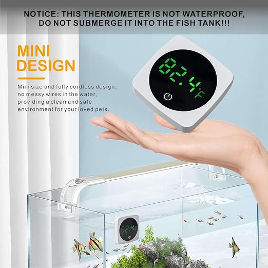 Aquarium Thermometer w/LED Touch ±0.9°F Stick On Fish Tank Betta | LED Digital Display,Accurate ±0.9°F,Touch Control Button,Stick On Mount,For Fish Axolotl Turtle,Aquarium Pet Use