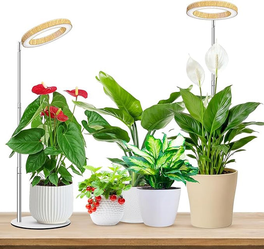 Aokrean Plant Grow Light, Full Spectrum 6.3in Plant Light for Indoor Growing, Height Adjustable 9.8"-37.4" with Auto Timer 6/12/16Hrs, 3 Optional Spectrums, 5 Brightness, Wood Grain Desk Growing Lamp