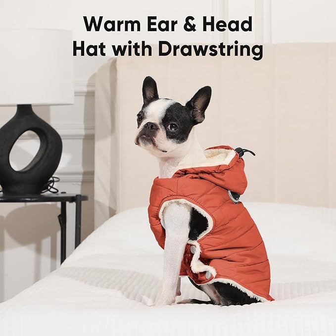 Vecomfy Fleece Lining Dog Hoodie with Harness Built in,Extra Warm Large Dog Jacket in Winter Doggie Coats with Drawstring Hooded,Orange XXL