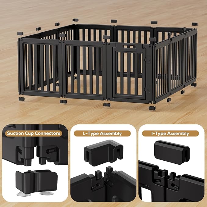 Dog Playpen, Clear Dog Pen, Dog Pen Indoor, Easy to Install and Remove Dog Play Pen, Puppy Playpen Suitable for Dogs, Cats,Dog Playpen Indoor (Black, 23.6 inch Height, 12 Panels)