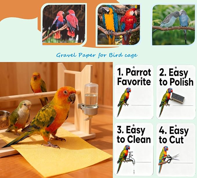 40 Pieces Bird Gravel Liner Paper for Bird Cage 17” x 11” Bird Gravel Paper Bird Sandpaper, Easy Clean Pet Sandpaper, Calcium Paper with Sea Sand for Birds Cockatiels Parrots