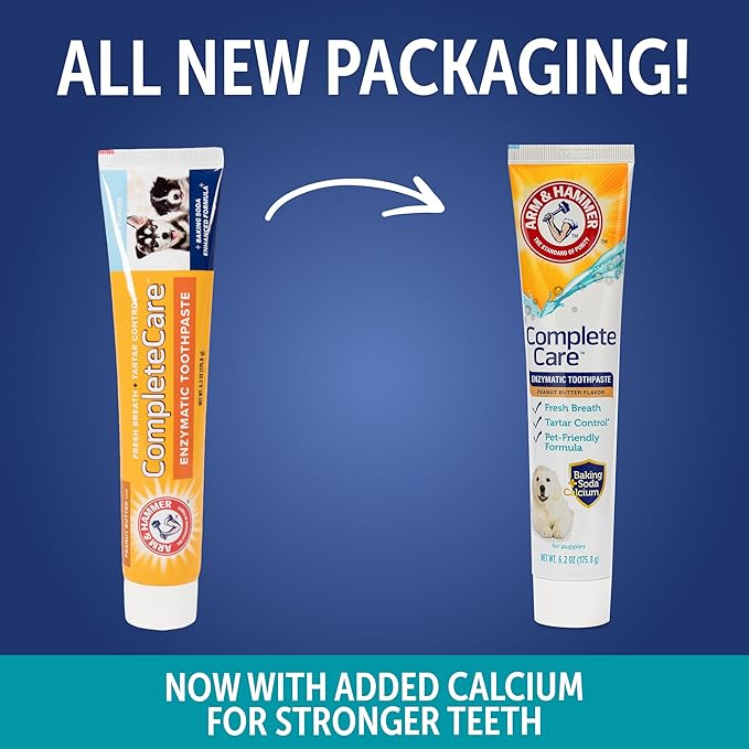 Arm & Hammer Complete Care Enzymatic Dog Toothpaste, Peanut Butter Flavor, Baking Soda and Calcium, Enzymatic Tartar Control Formula, Non-Toxic, Fluoride Free, 6.2 Oz
