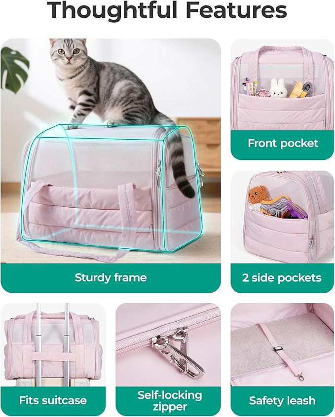 BAGSMART Cat Carrier: Soft-Sided Pet Carrier for Small Medium Cats Dogs Puppy Quilted Collapsible Puffy Travel Bag Up to 20 Lbs Baby Blue