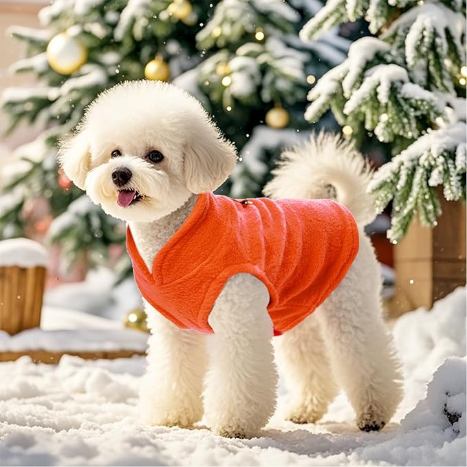 Rbenxia 1 Piece Dog Sweater with Leash Ring Soft Fleece Vest Dog Pullover Warm Jacket Pet Dogs Clothes Winter Dogs Outfits for Small Cat Pets (Orange, Small)