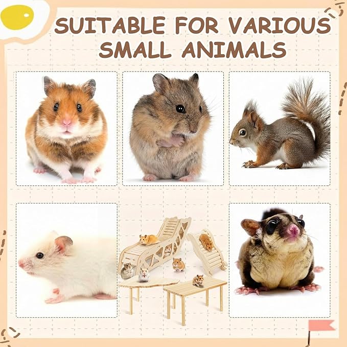 BreezeHug 4 Pcs Hamster Platform Hideout Wooden Tunnel Ladder Playhouse Hamster Game Climbing Toy with Platform Cage Accessories for Pets Dwarf Syrian Mice Degus Gerbils Squirrel(Tunnel)