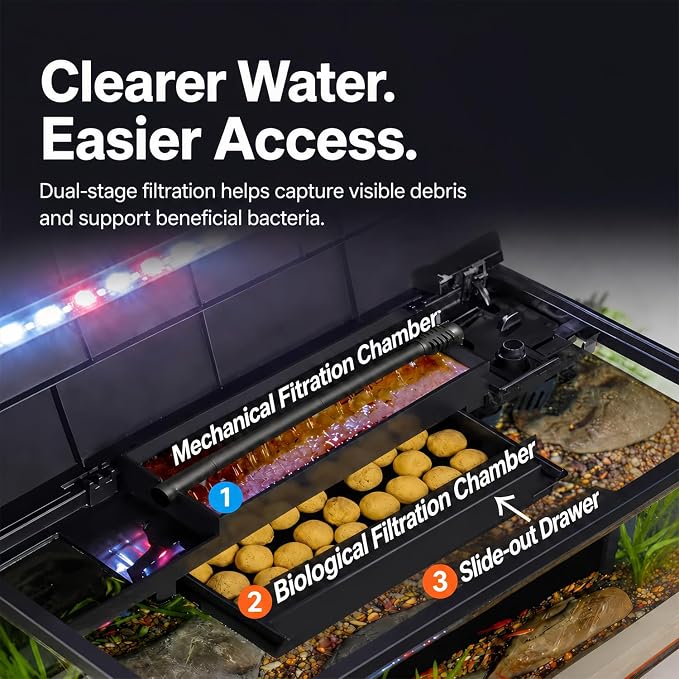 5 Gallon Fish Tank with Auto Feeder, Aquarium Starter Kit with Self Cleaning Filter, Crystal-Clear Glass, 8-Color LED Light, 5-Minute Setup, Vacation-Ready Betta & Goldfish Tank for Desk & Office