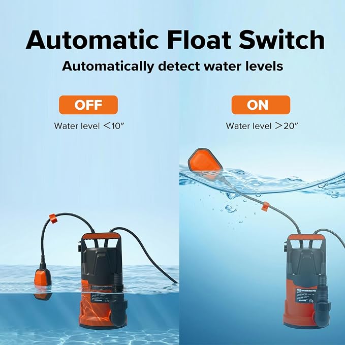 Prostormer 1HP 3700GPH Submersible Clean Water Pump with 31ft Lift | Water Pump with Auto Float Switch, Waterproof, for Tanks/Basements/Pools