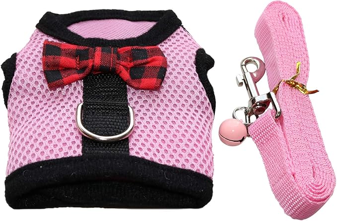 Rypet Small Animal Harness and Leash - Soft Mesh Pet Harness with Safe Bell, No Pull Comfort Padded Vest for Small Pet Pink