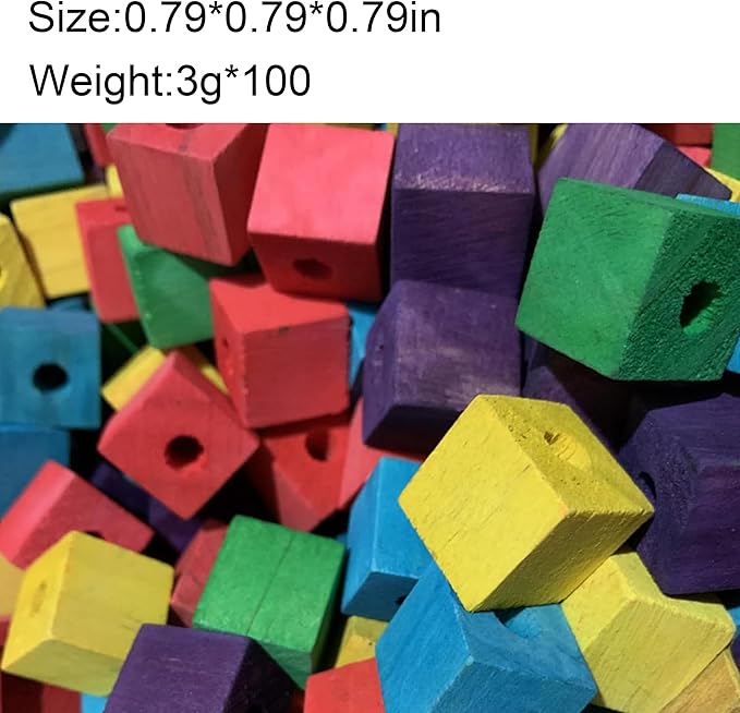 100 Pcs Bird Toys, Wooden Blocks Parrot Toys Bird Chew Toys DIY Parrot Wooden Toy Blocks for Cockatoos, Macaws, African Grey and Small Medium Parrots