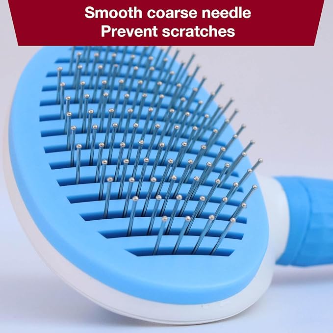 Self Cleaning Slicker Brush with massage particles, suitable for cats, dogs with long and short fur, Blue