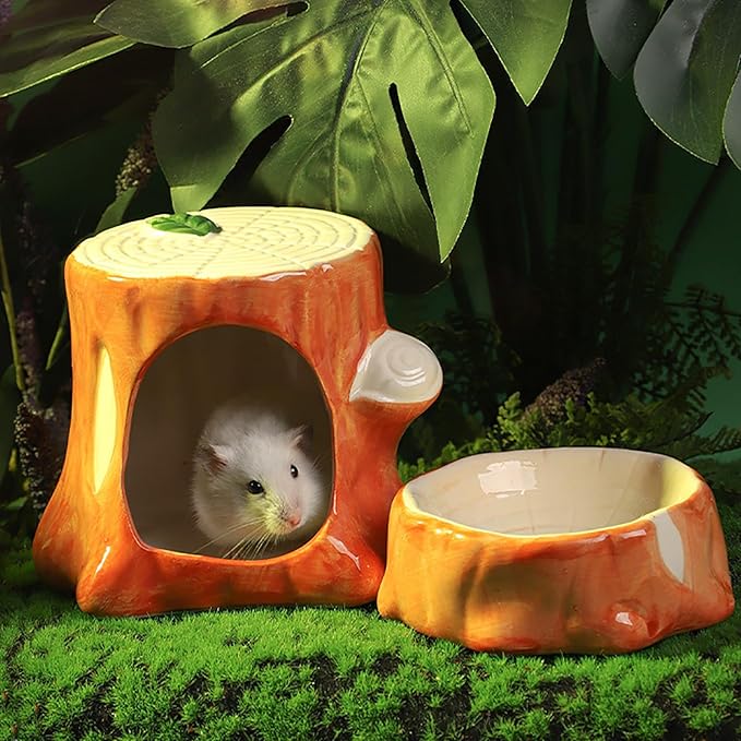Hamster Hideout Ceramic, Hamster House and Habitats Cool Bed Ideal for All Season Dwarf Gerbil Mice Golden Bear