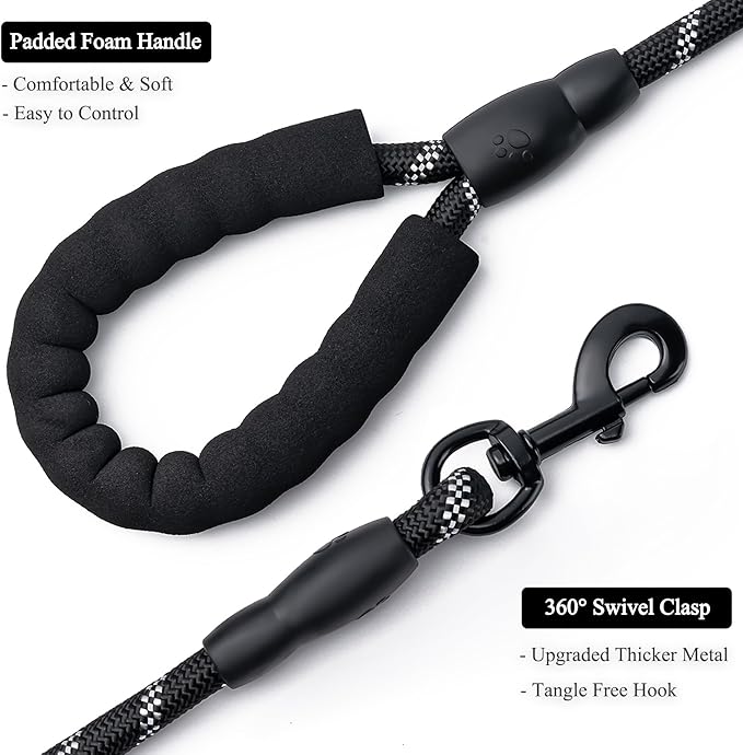 2 Pack Dog Leash, 4/5//6 FT Heavy Duty Nylon Rope Pet Leashes with Comfortable Padded Handle, Reflective Dog Leashes for Small Medium and Large Dogs (4FT-1/2,Black/Purple)