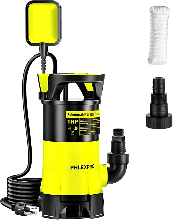Submersible Water Pump 1HP 5300GPH High Flow Clean/Dirty Water Transfer Pump with Automatic Float Switch,26FT Long Cord,Sump Pump for Pool, Pond,Garden, Flooded Cellar, Aquarium and Irrigation