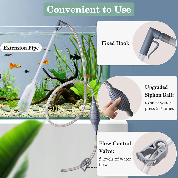 AOZU 3-in-1 Aquarium Vacuum Gravel Cleaner, Adjustable Fish Tank Siphon Cleaner, Aquarium Water Changer and Sand Washer Kit with Hand Siphon Hose & Extension Tube