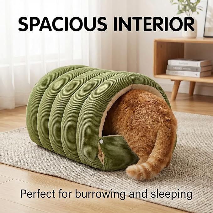 Cat Cave Bed for Indoor, Cat Sleeping Bag,2-in-1 Detachable Cat Bed with Zipper & Snap Buttons, Washable Covered Kitty Tent with Soft Arctic Fleece, Warm Calming Pet Bed for Small Dogs & Cats(White)