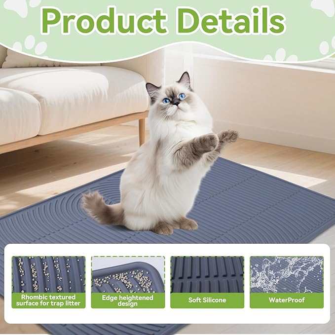 Cat Litter Mat,34" x22" Silicone Cat Mat for Litter Box, Soft Kitty Litter Trapping Mats for Scatter Control,Easy Cleaning& Waterproof Cat Litter Pads