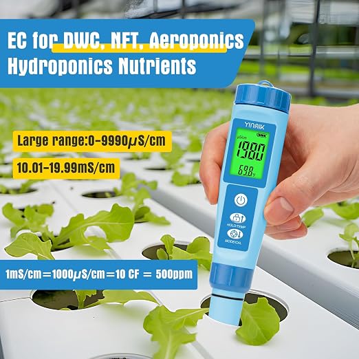 Water pH Meter, Digital 4 in 1 pH Temp EC TDS Meter for Hydroponics | PH Conductivity PPM Tester with EC Calibration Liquid, Suit for Growing Nutrients,Reservoir Tank,DWC,Brewing,Pool, Aquarium