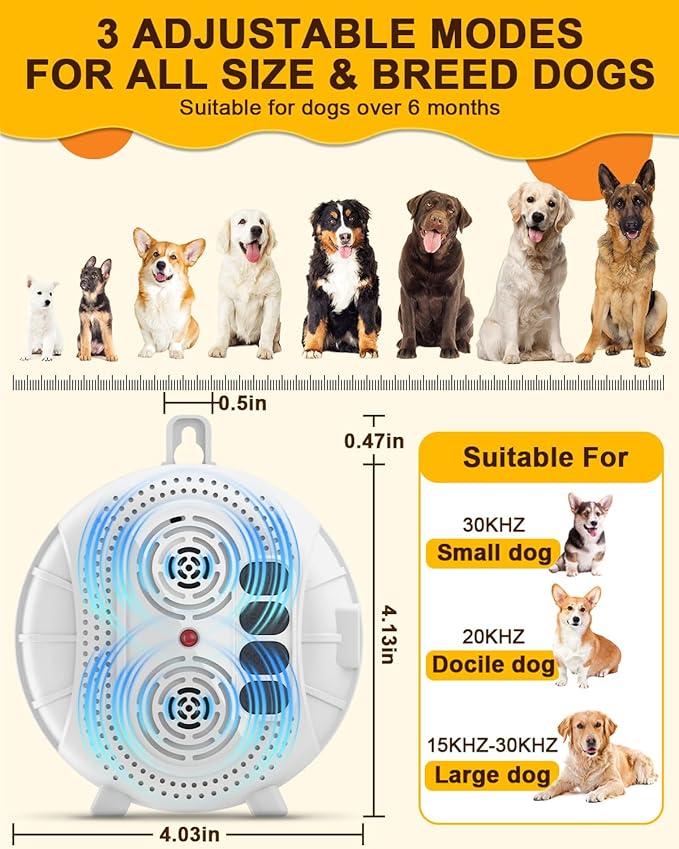 Anti Barking Device for Dogs, Rechargeable Ultrasonic Bark Box with 3 Adjustable Modes, Safe 35FT Dog Bark Deterrent Device & Dog Barking Silencer for Indoor and Outdoor Use (White)