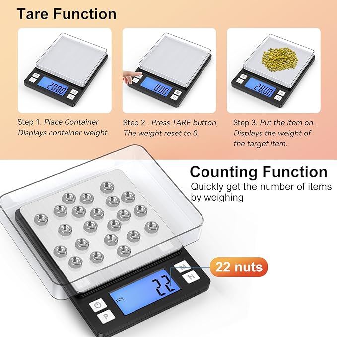 BOMATA 0.01g/1kg Upgraded Small Digital Scale, USB Rechargeable, with Larger Display and Hold,Tare Function, 9 Units, High Precision Digital Scale Grams and oz for Small Item, Kitchen…Grey