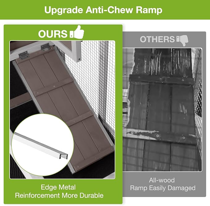 Large Rabbit Hutch Indoor Outdoor, Wooden Rabbit Cage with Wheels, 62'' Mobile Bunny Cage with Chew-Proof Ramp, Pull-Out Tray, Waterproof Roof, Guinea Pig Habitat (Brown)