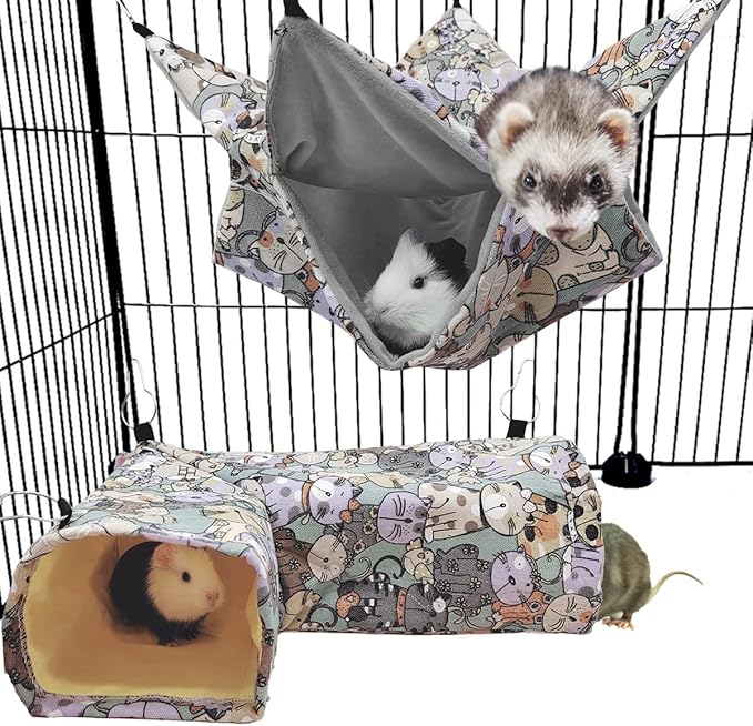 EAEDMY Guinea Pig Ferret Rat Corner Tunnel and Hammock, Safe Construction, Suitable for Small Pets, Easy to Clean, Convenient Installation