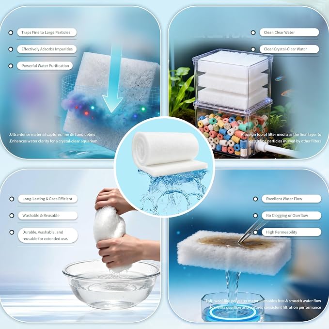 Promising Aquarium Filter Floss Roll, Fish Tank Pond Filter Media Pad | Cut-to-Fit Filter Material for Aquariums, Ponds, Garden Water Features & Turtle Tanks, 39.4 x 11.8in, 1 Pack, White