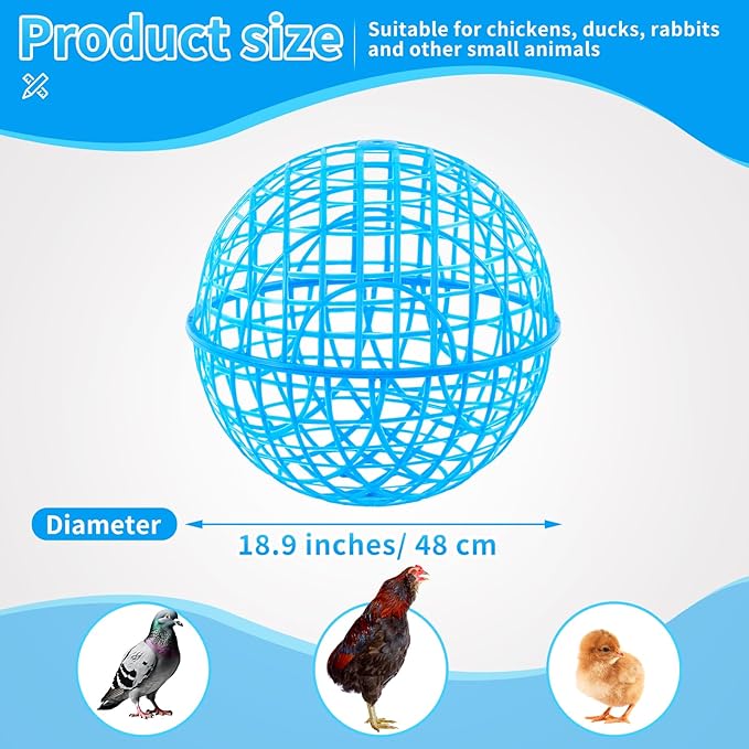 AceOrbit 3 Pcs Chicken Balls Cage 2025 Chicken Orb Ball Cage to Free Range Rolling Movable Poultry Coop Ball, Mobile Safety Globe Cages for Pigeons Rabbits Ducks Outside Roaming(18.9 Inch,Blue)