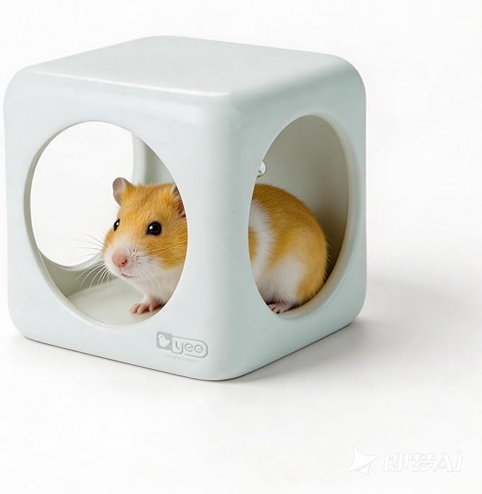 Ceramic Hamster House Cube Set, 4-Inch Stackable Small Animal Hideout Cave for Hamsters Mice Gerbils Dwarf Rabbits – Hard Durable DIY Mix & Match Habitat Hideaway Decor, White
