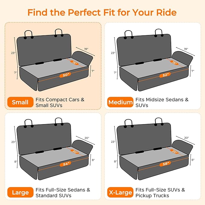 URPOWER Dog Car Seat Cover for Back Seat - Waterproof Non-Slip Car Seat Protector for Dogs Pet, Scratchproof Back Bench Seat Covers for Compact Cars Small SUVs, Black