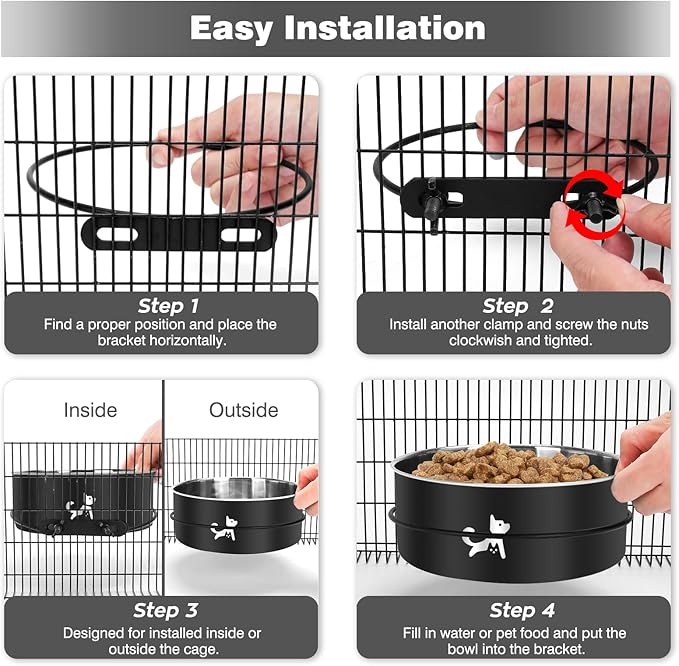 Crate Dog Bowl, 2 Pack Dog Crate Water Bowls Hanging No Spill, Removable Stainless Steel Mountable Pet Kennel Bowl Food Feeder Coop Cup Cage Accessories for Puppy Cat Rabbit Guinea Pigs Ferret Bird
