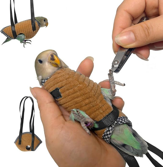 Parrot Bird Harness Leash with Cute Wing, Flying Harness Traction Rope for Budgerigar Lovebird, Outdoor Training Toy (Middle Brown)