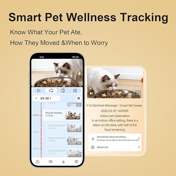 Automatic Cat Feeder with 2K Camera, 5G WiFi 6.5L Smart Pet Feeder for Cat & Small Dog, Automatic Dog Feeder with Night Vision, 2-Way Audio, Motion Detection, Feeding Schedule & App Control