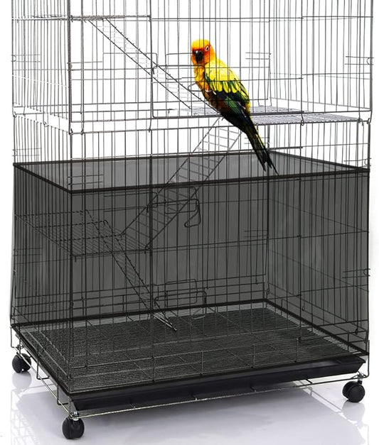 SIMENA Bird Cage Seed Catcher, Skirt for Bird Cage, Nylon Mesh Bird Cage Liners for Large Cages, Elastic and Easy Cleaning Bird Cage Cover, Suitable for Most Cage Shapes (Black 59-79 inch)