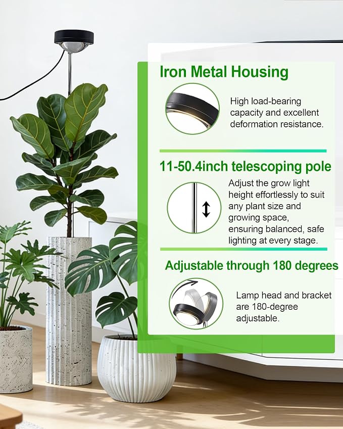 Plant Grow Light, LED Growing Light Full Spectrum for Indoor Plants,Black Magnifying Glass Plant Lights,Height Adjustable, Automatic Timer, 5V Low Safe Voltage,Idea for Large