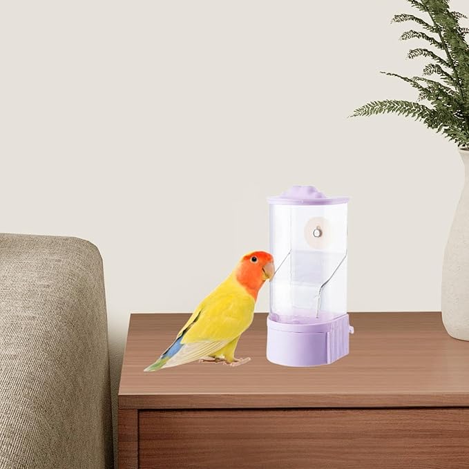 No Mess Bird Feeder,Cage Accessories,Automatic Parrot Feeder Food Container for Cockatiel Parakeet Lovebirds Budgerigar Finch, Purple