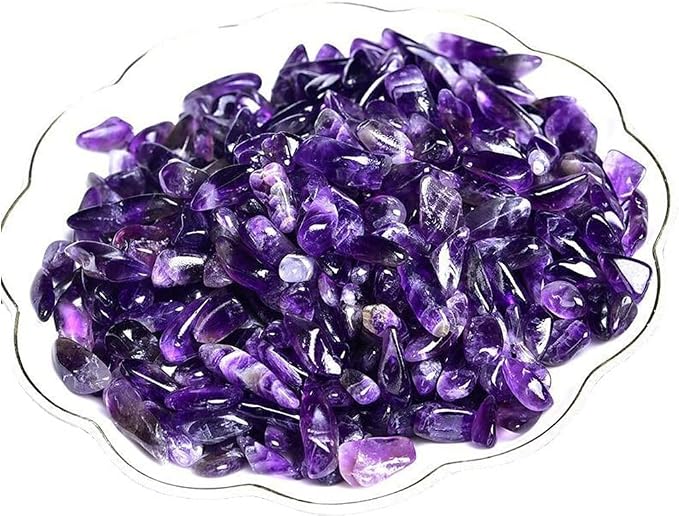 Erliway Natural Amethyst Tumbled Chips Crushed Crystal Stone, 7-9mm | Polished Healing Crystal Chips Healing Reiki Crystal Jewelry Making Home Decoration, Aquarium, Vase Fillers, Plants Décor