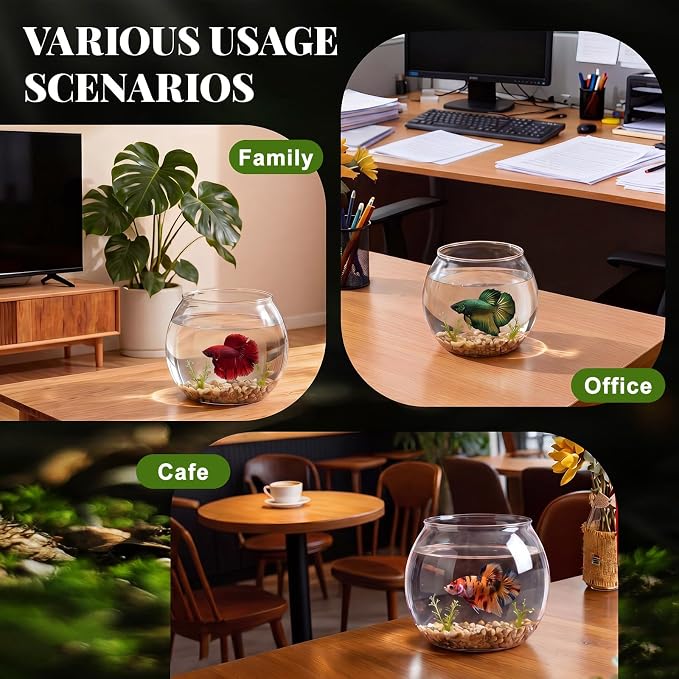 0.5 Gallon Plastic Fish Tank Large Bowl Shatterproof with Crystal Clear Clarity for Terrarium, Flower Vase Centerpiece Gift for Fish Lovers (Round)