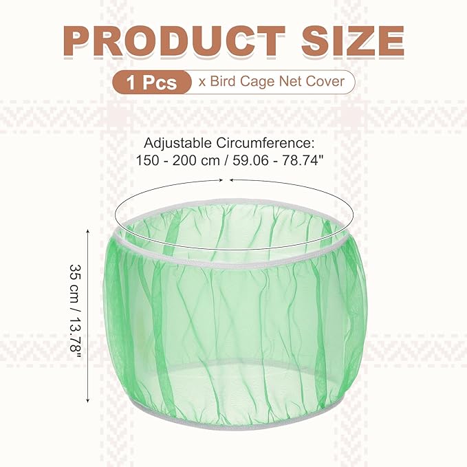 Bird Cage Seed Catcher, Bird Cage Net Cover Seeds Guard, Universal Birdcage Accessories, Green, Circumference 59.1"-78.7", Height 13.8" for Parrot Cockatiel Enclosures