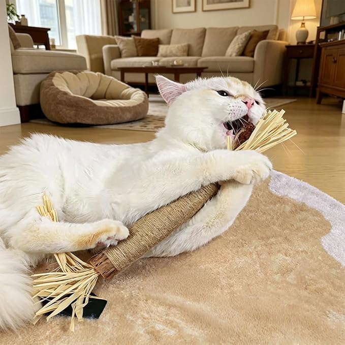 Natural Silvervine Dental Sticks, Silver Vine Sticks Cats with Raffia, Chew Sticks for Cats, Cat Chew Rope for Enrichment Pet Supplies, Calm Cat Boring (Large-2PCS)