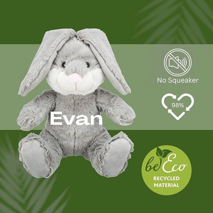 TRIXIE Be Eco Evan The Bunny Plush Dog Toy for All Dogs, 10" Fun and Cuddly No Sound Dog Toy, 98% Recycle Material