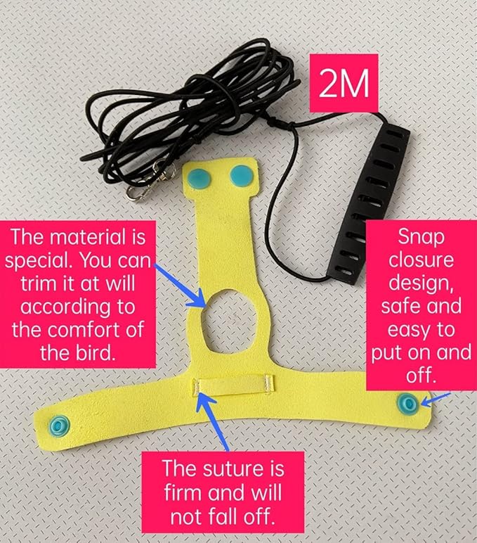 Bird Flight Harness Vest Parrot Flight Suit with Leash for Parakeets Cockatiels Conures Budgies, Bird Flying Clothes with Rope and Handle for Outdoor Activities Training (2M,Yellow)