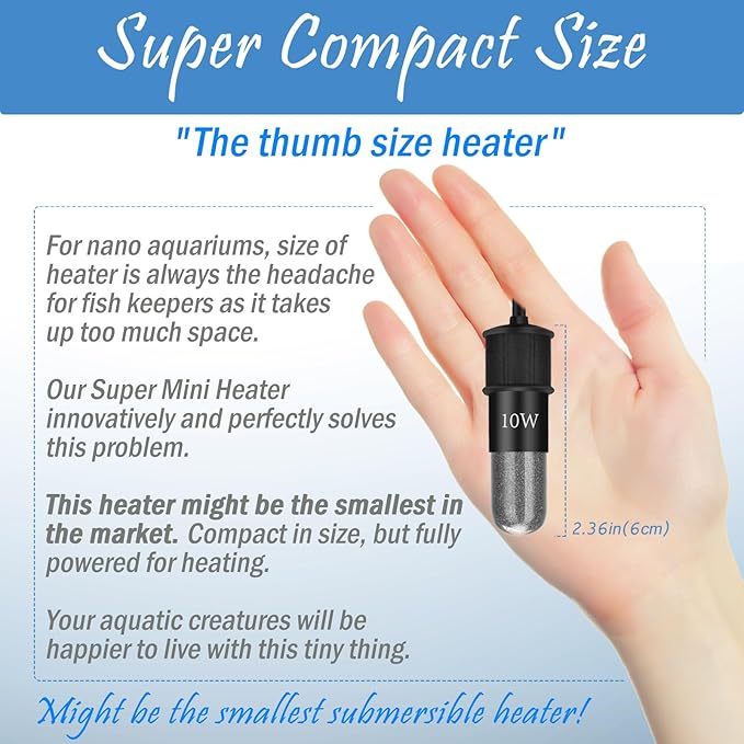 Super Mini Aquarium Heater 30W Betta Heater for 4-6 Gallon Tanks, Small Fish Tank Heater Turtle Heater with Dry-Run/Overheat Protection, Memory Function