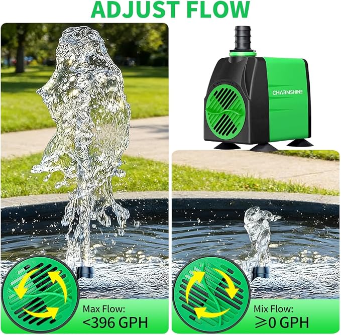 Small Fountain Pump Submersible Water Pump Aquarium 20W 396 GPH with 3 Nozzles & Free Filter Screen, Reinforced Motor, 8.2ft Power Cord Water Pump for Fish Tank,Hydroponics,Pond